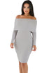 Sexy Grey Mini Knit Jersey Off Shoulder Dress